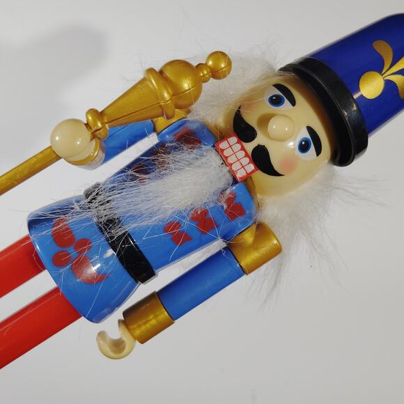 Christmas Nutcracker Soldier Figure Plastic 9" Holiday Decor Blue Red Gold Staff - Picture 3 of 4
